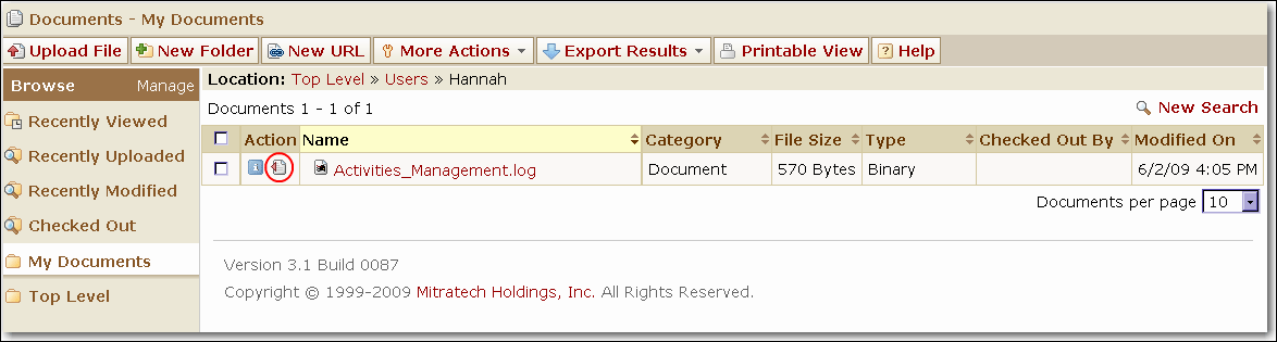 Documents Page - Check Out a Document Documents Page - Check Out a Document