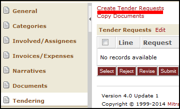 Create Tender Requests Link