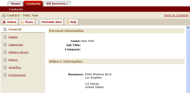 Contact Record - General Page (Delete Button)