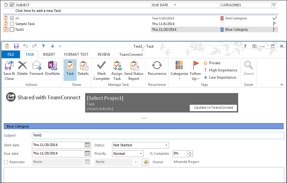 Tasks in Outlook