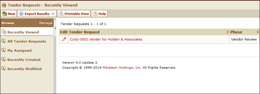 New Tender Request