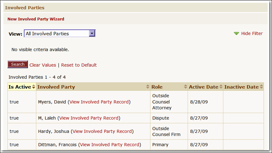 Involved/Assignees Page - Involved Parties Section Involved/Assignees Page - Involved Parties Section