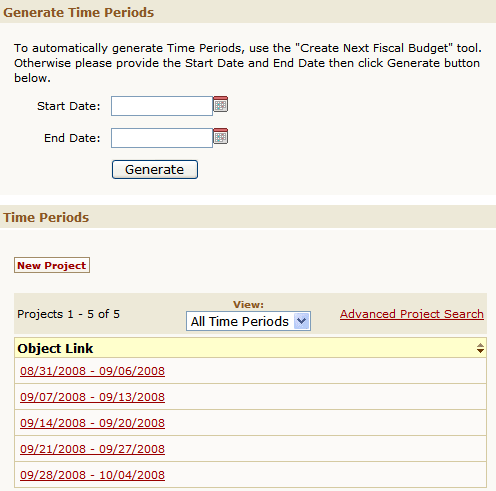 Time Entry Settings, Time Periods Page