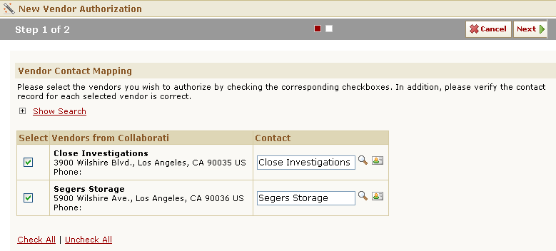 New Vendor Authorization Wizard
