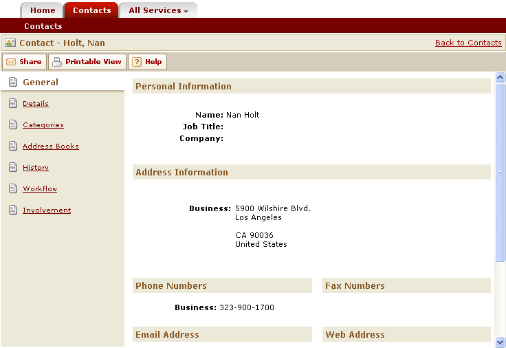Contact Record - General Page