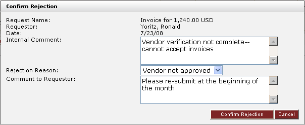 Rejection Confirmation Window