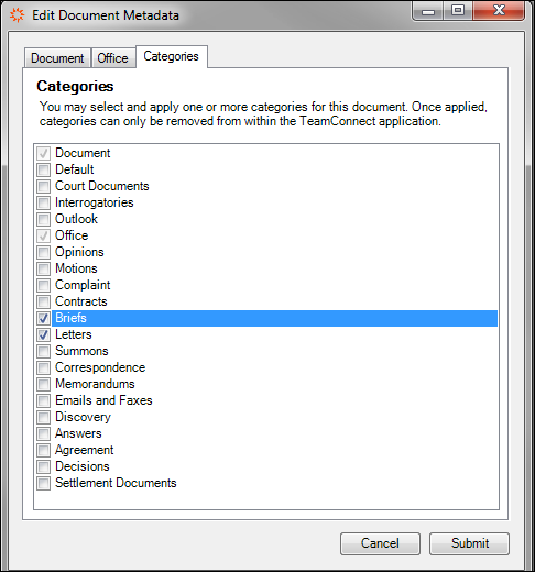 Categories Tab