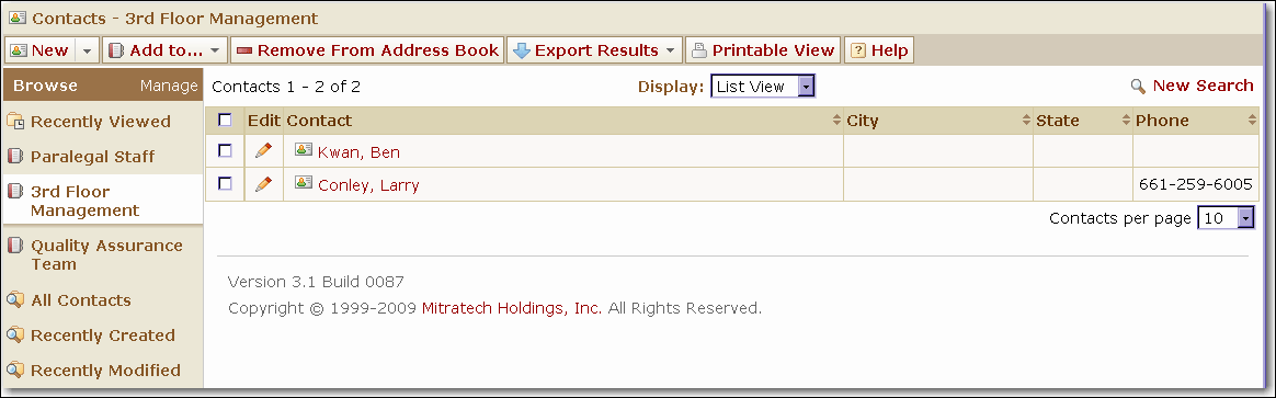 Address Books Manage Link