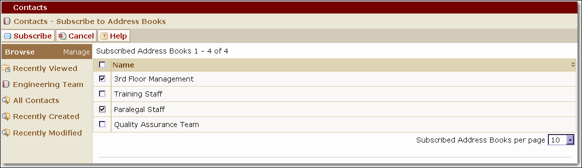Manage List Page - Subscribe to Address Books