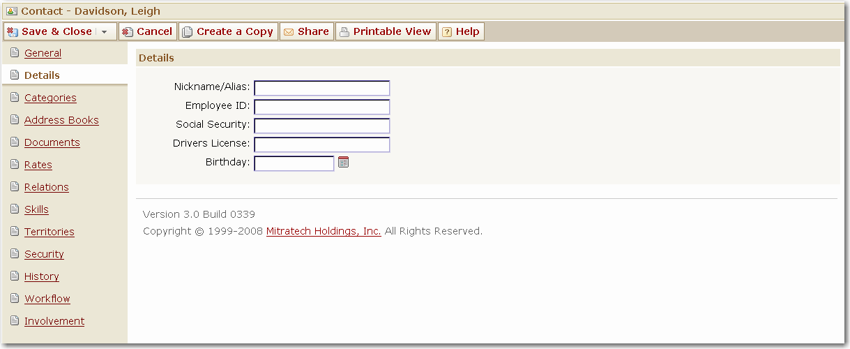 Contacts Details Page Contacts Details Page