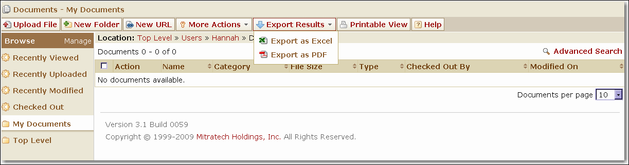 Export Results Drop-Down List Export Results Drop-Down List