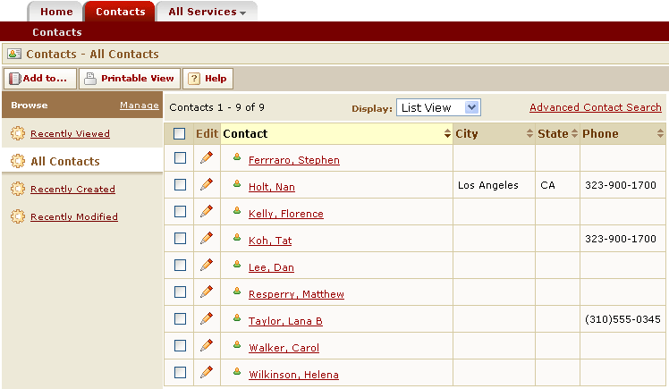 Contacts List Page (Edit Icon)