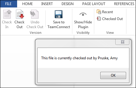 Checked Out Document Notification Screen