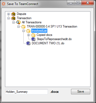 Saving to TeamConnect