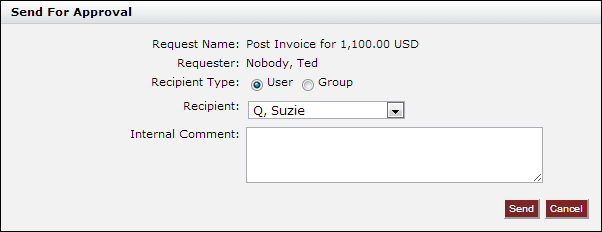 Send for Approval Popup