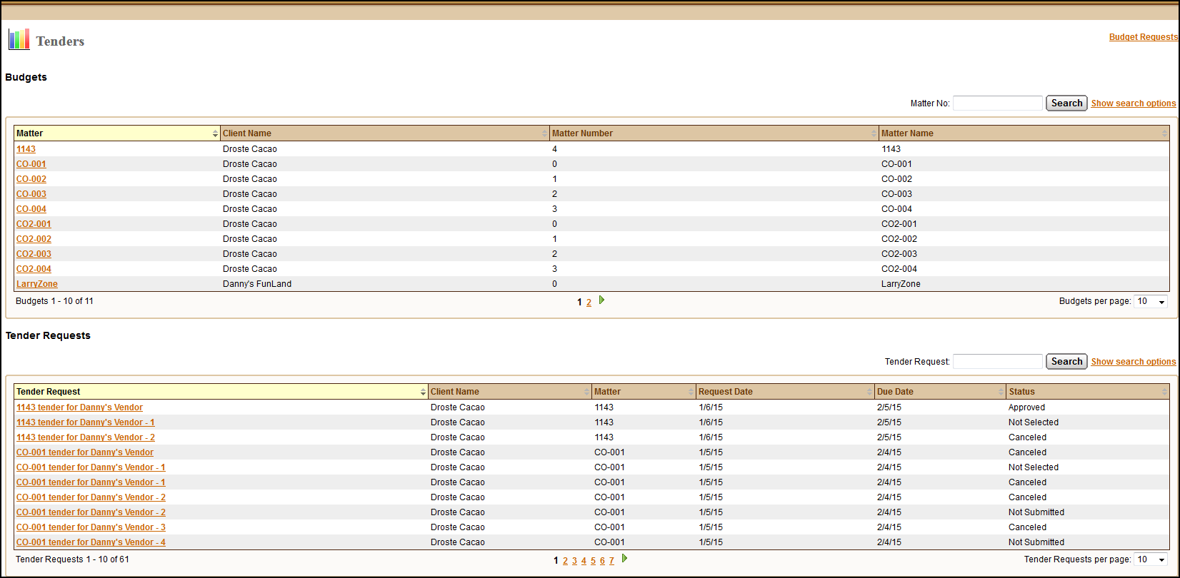 Tender Request View in Collaborati