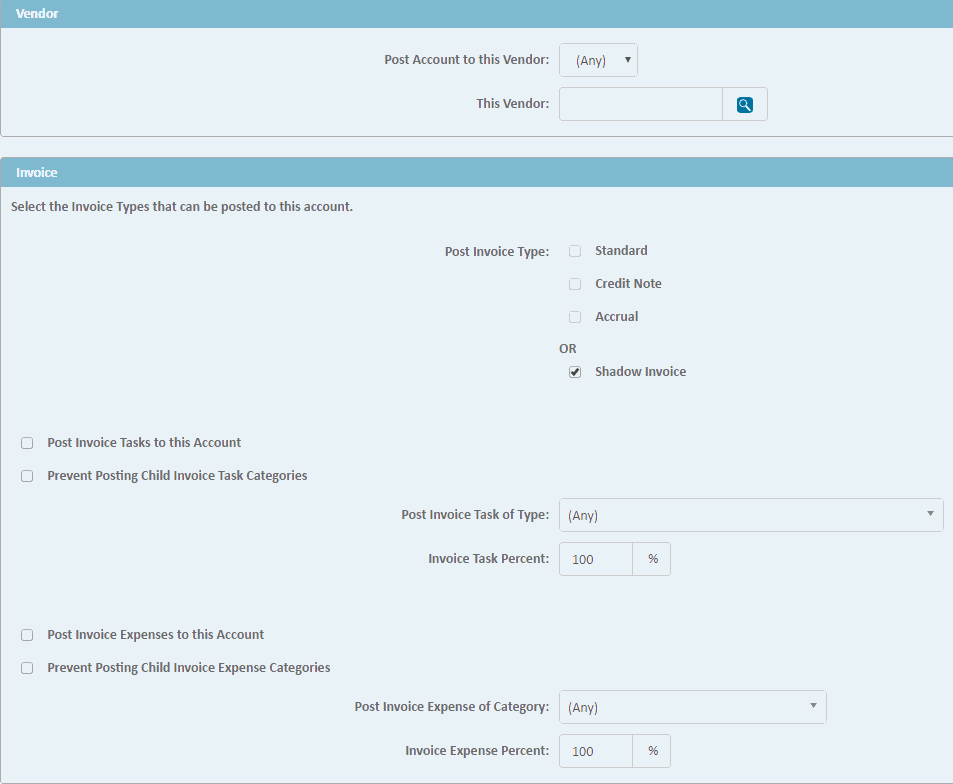 Account Posting Criteria Page Excerpt (Invoice Line Item Posting Criteria)