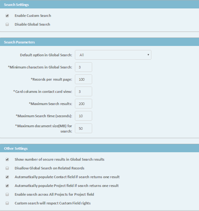 Admin Settings - Search Results Page