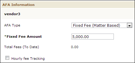 AFA Page with Fixed Fee (Matter Based) Example