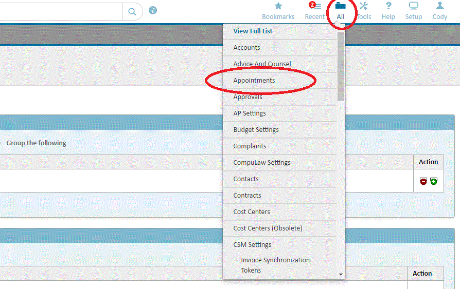 Access the Appointments Calendar 