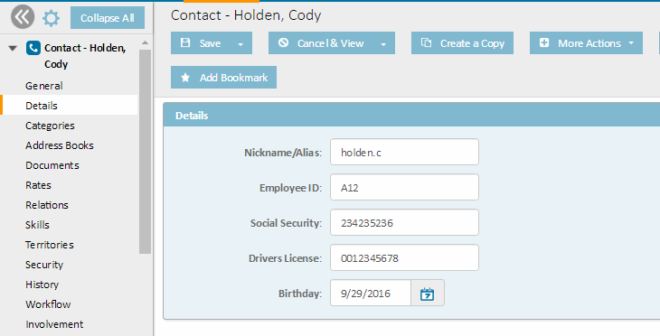 Contacts Details Page