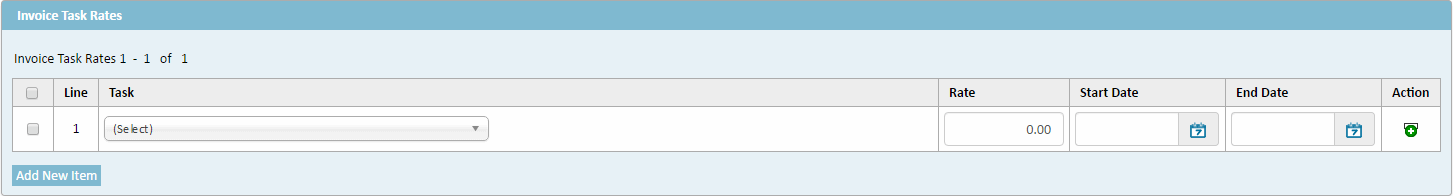 Contacts Rates Page - Invoice Task Rates Section