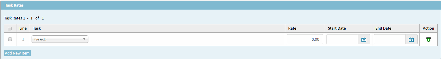 Contacts Rates Page - Task-based Rates Section