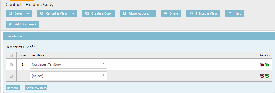 Contacts Territories Page