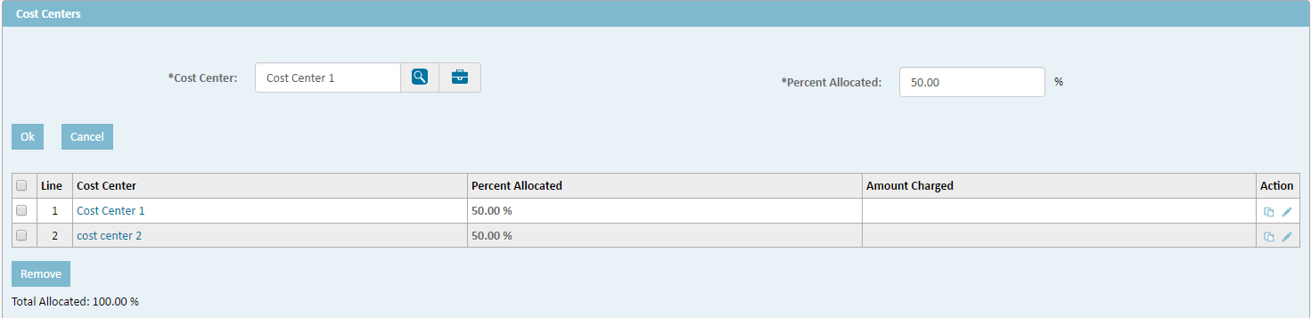 Transaction Cost Center Section