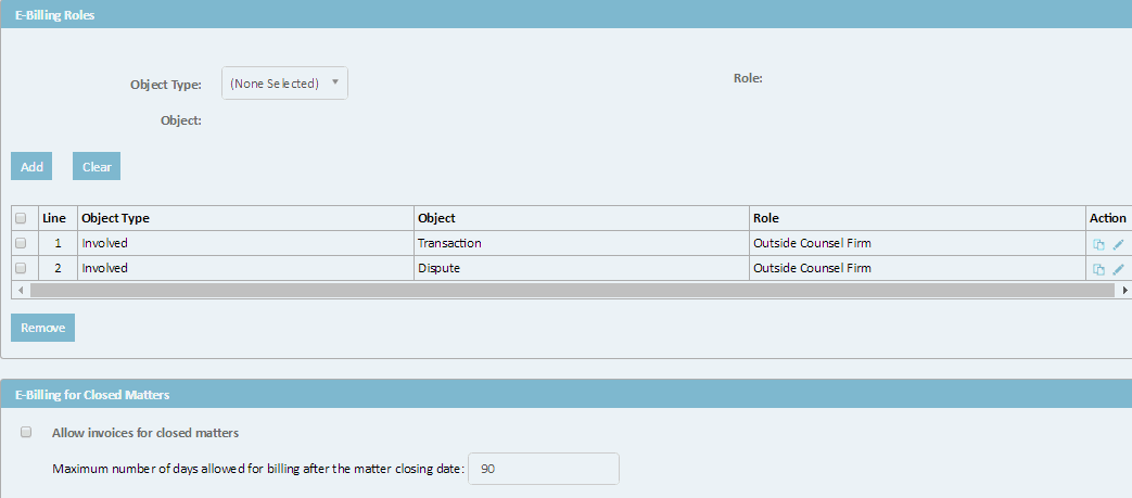 E-billing Roles Page