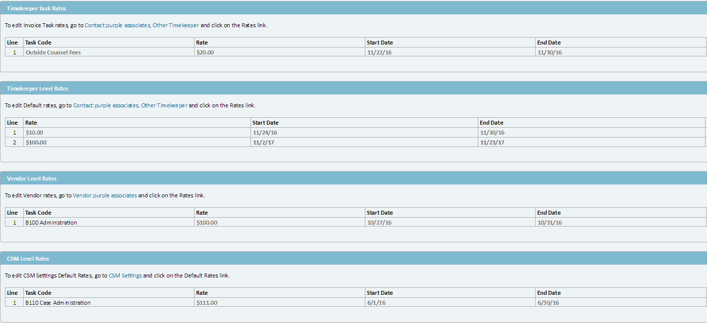 Timekeeper Record - Default Rates Page