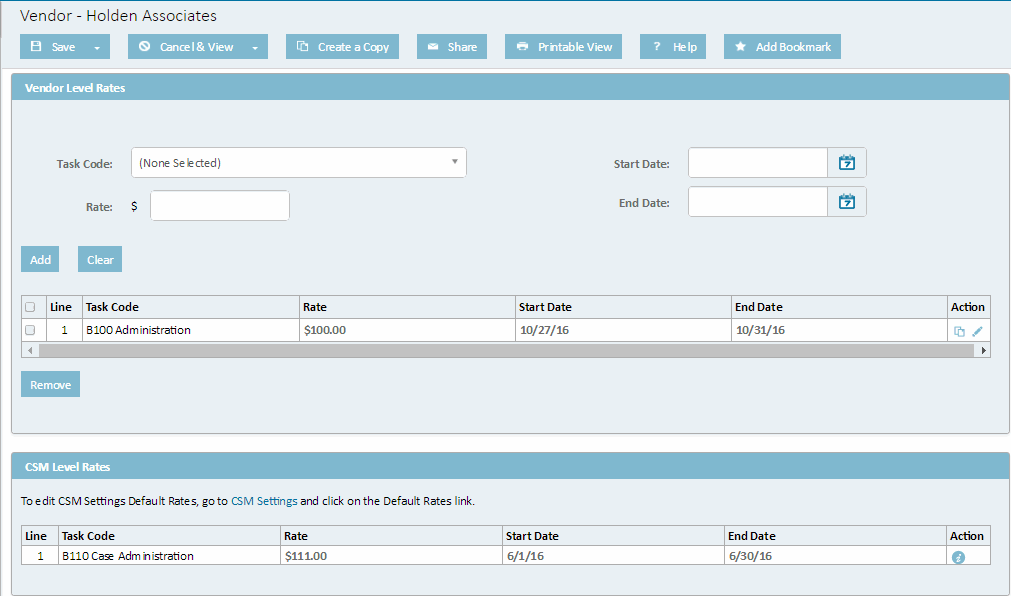 Vendor Rates