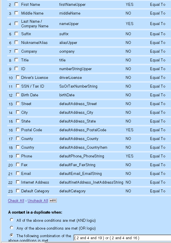 Duplicate Matching Settings Interface