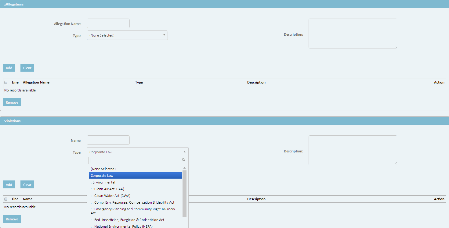 Disputes and Allegations and Violations Sections