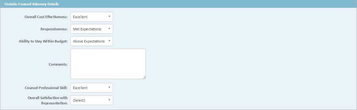 Involved Parties Outside Counsel Evaluation Section