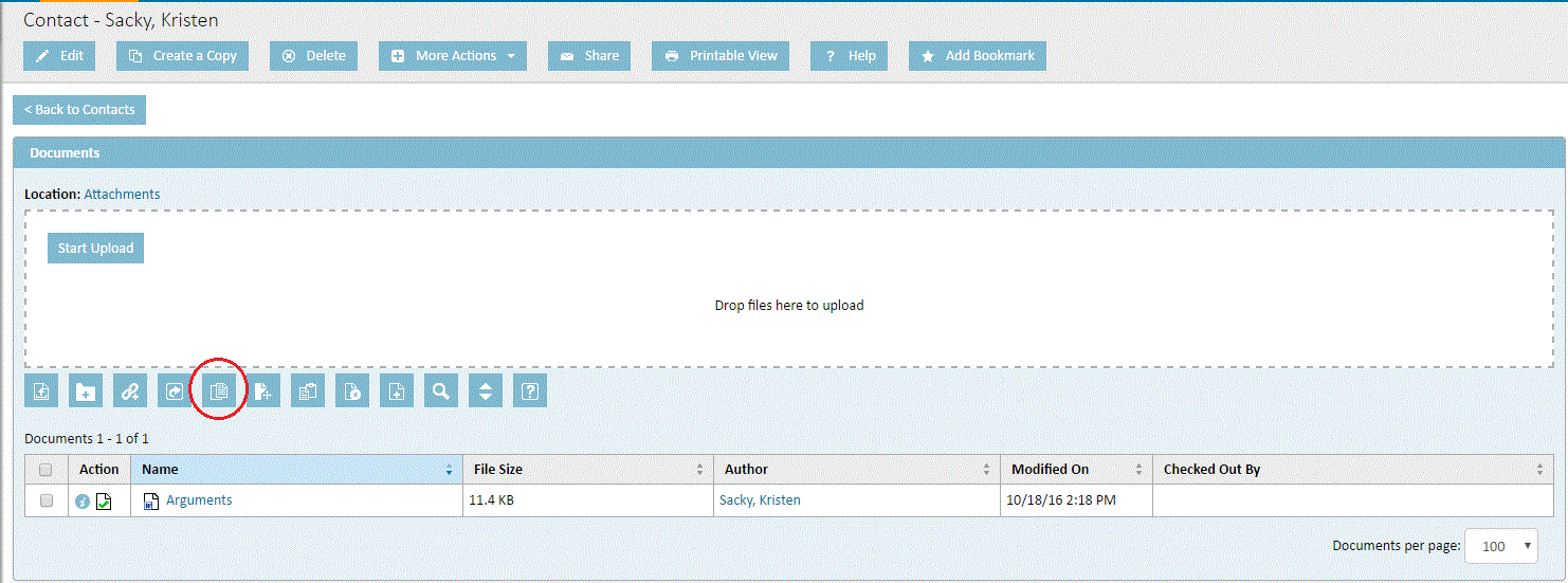 Documents Page for a Record - Copy Icon