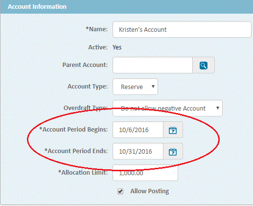 Account Period on the General Page