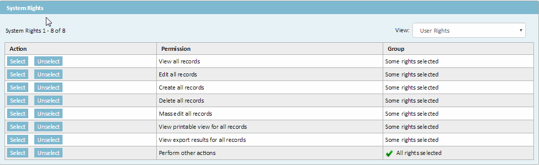 Group - System Rights Page with User Rights View (Edit View)