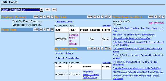 Home Page Content Tab with Portal Panes Added