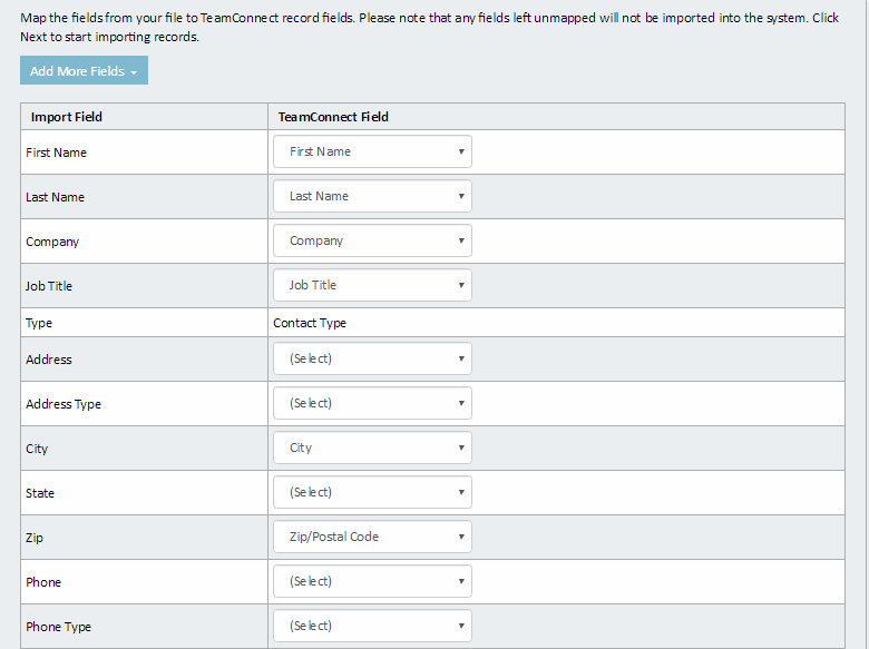 Data Import Tool, Map Record Files Page