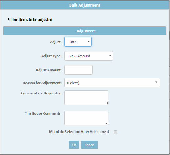 The Bulk Adjustment Window for Line Items