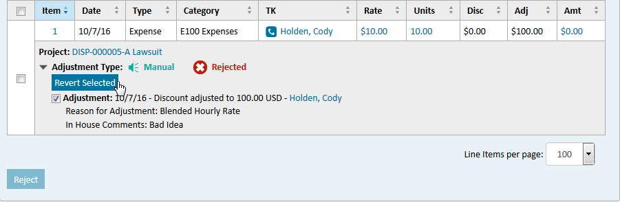 Reverting a Line Item Adjustment