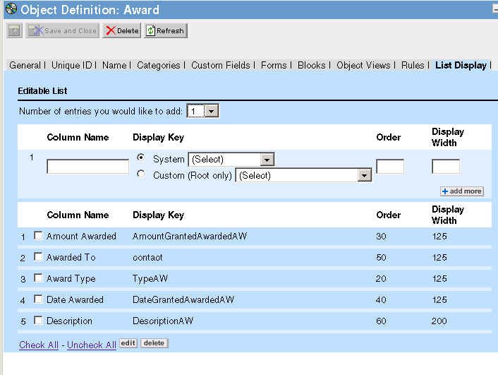 Editable List Settings for Embedded Objects