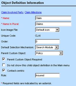 General Tab on Custom Object Definition Screens