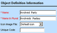 General Tab on Involved Party Object Definition Screen