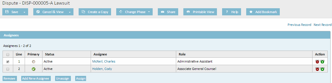 Removing an Assignee from a Matter