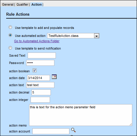 Parameters Added from an Automated Action