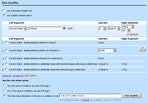 Qualifier Tab on Rule Screens