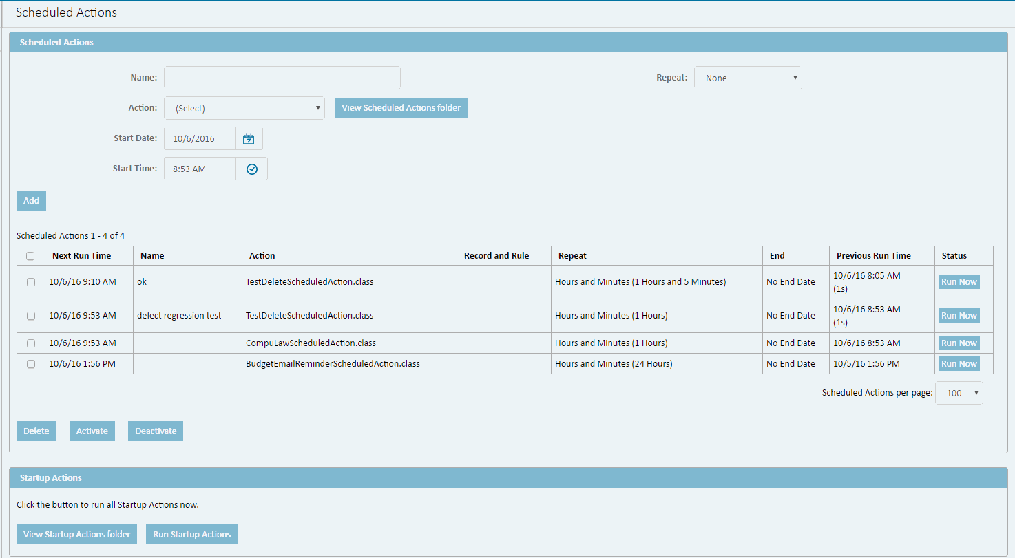 Scheduled Actions Monitor Screen