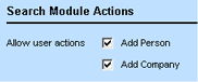 Search Module Actions Section of Contact Search View